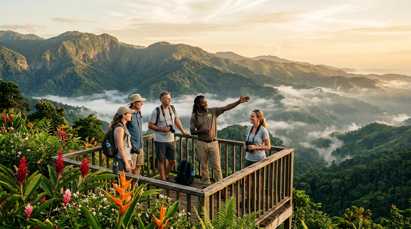 A scenic Jamaican countryside tour overlooking the Blue Mountains