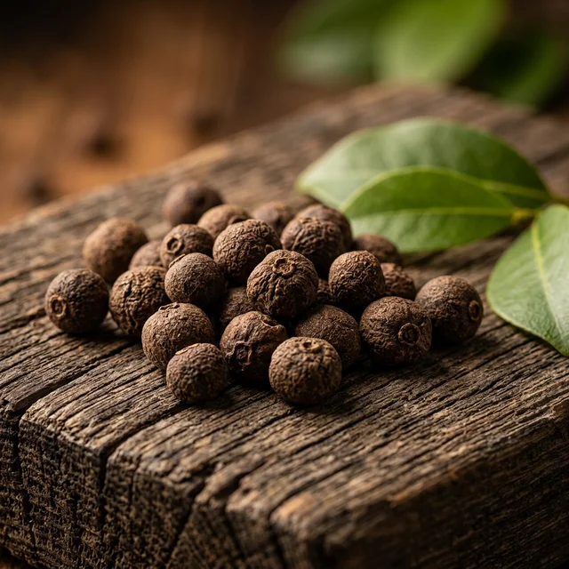 Macro photograph of dried pimento allspice berries