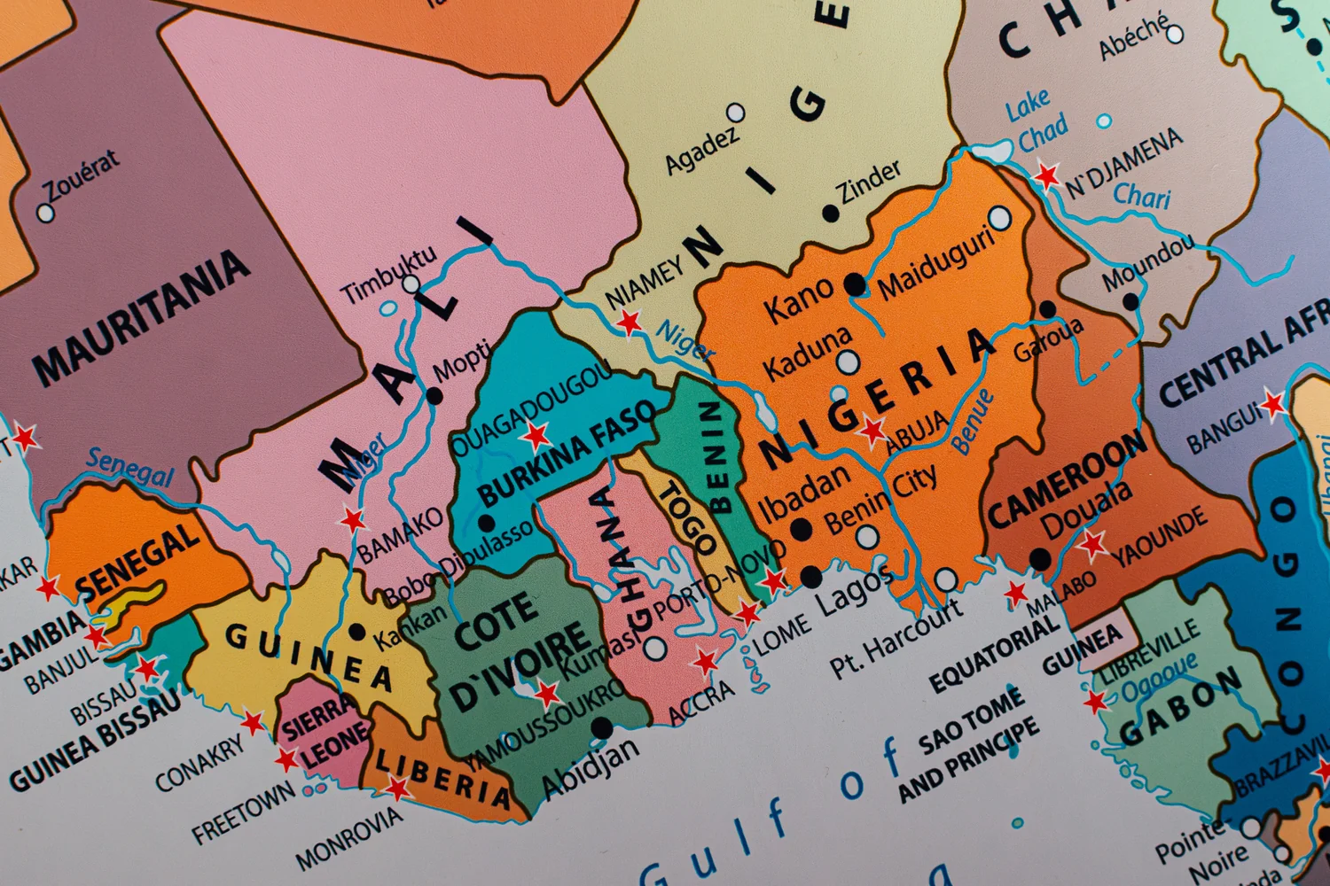 Map of West Africa showing the shared origins of Jamaica and New Orleans